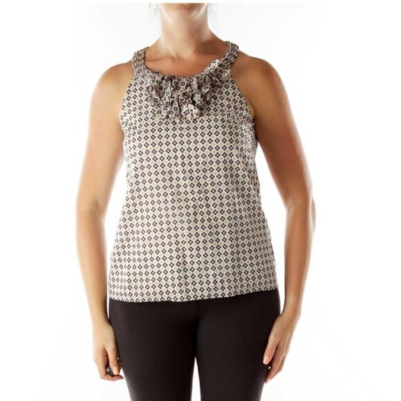 J.Crew Brown White Print Blouse - Picture 1 of 3